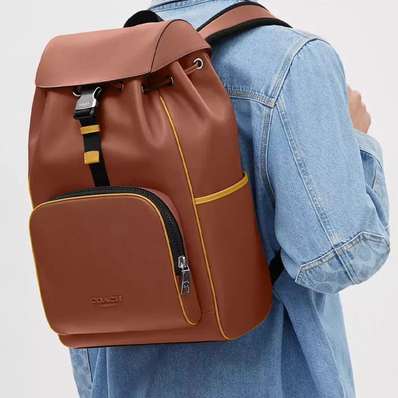 COACH Smooth Calf Leather Backpack Medium Size Men's Saddle-3
