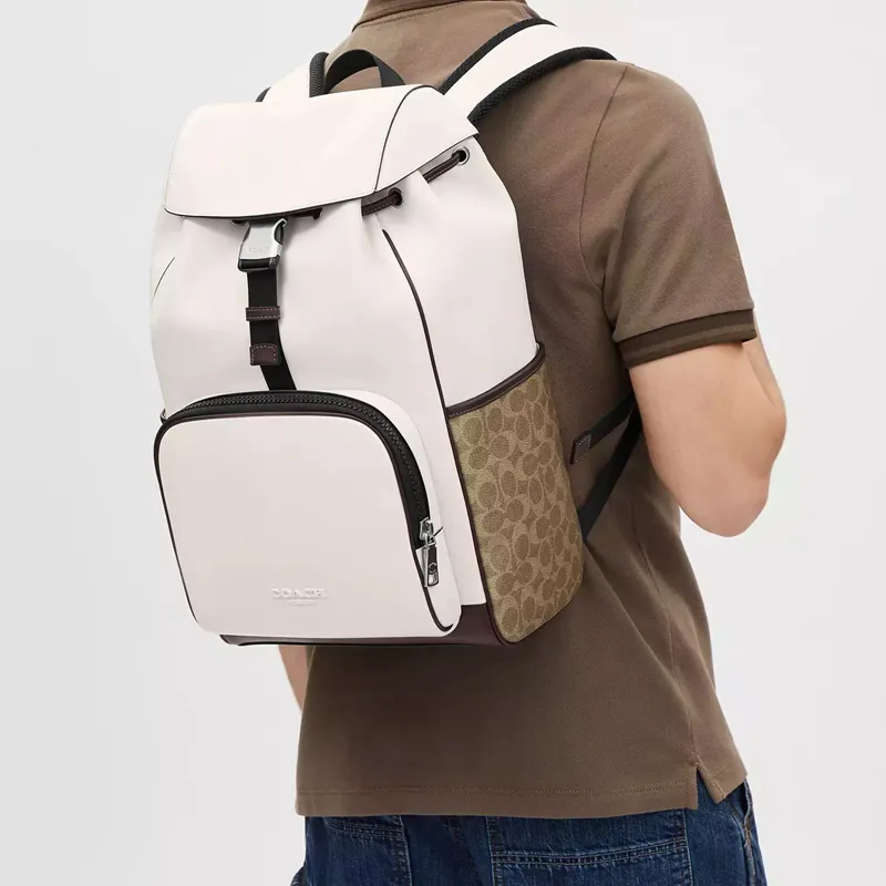 COACH Smooth Calf Leather Backpack Medium Size Men's Chalk-2