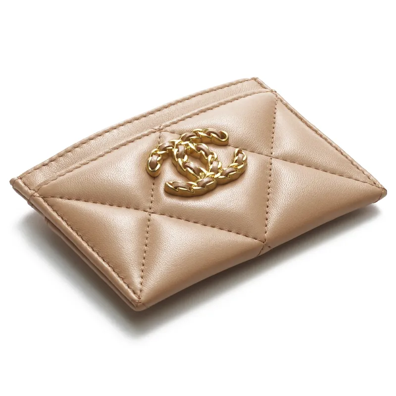 CHANEL 19Bag Lambskin Card Holder Women's Dark Beige-1