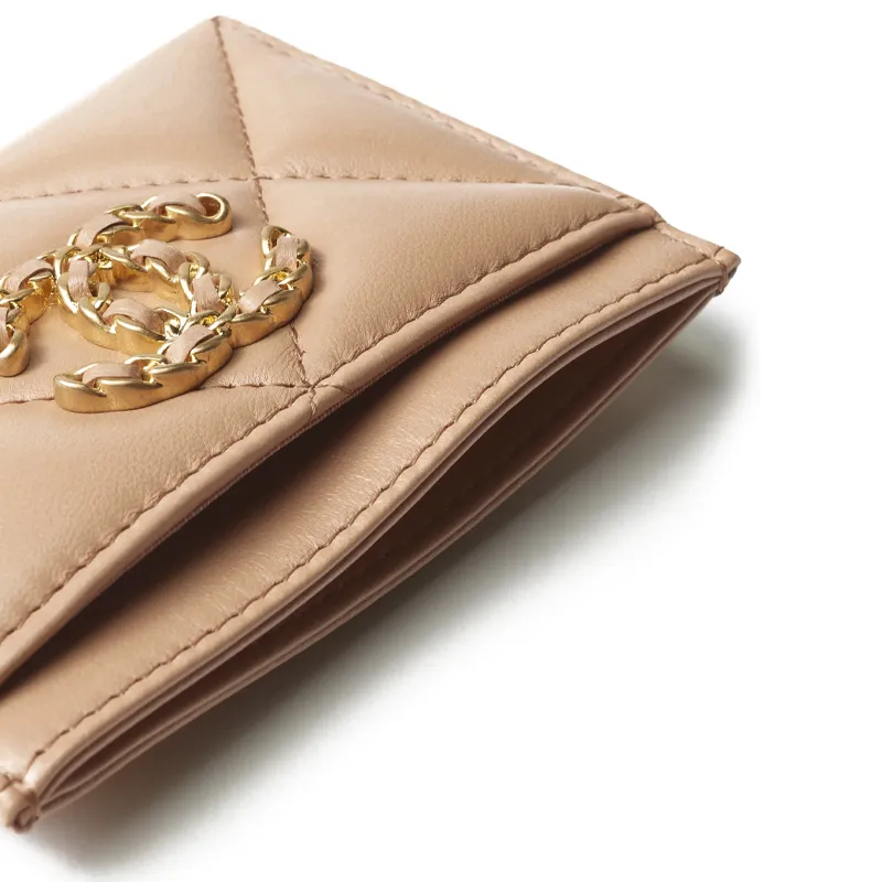 CHANEL 19Bag Lambskin Card Holder Women's Dark Beige-3