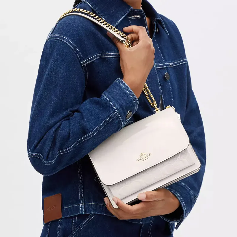COACH Klare Patent Leather With Smooth Leather Crossbody Bag, Shoulder Bag Trumpets Women's Chalk-4