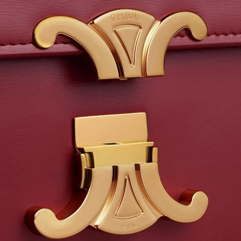 CELINE Triomphe Lambskin Patch Calfskin Shoulder Bag Crossbody Bag Women's Light Burgundy-4