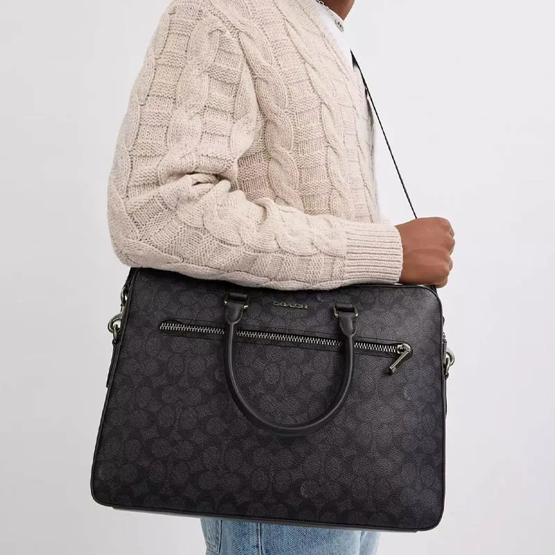 COACH ETHAN Coated Canvas Shoulder Bag, Crossbody Bag, Handbag Large Size Men's Black-4