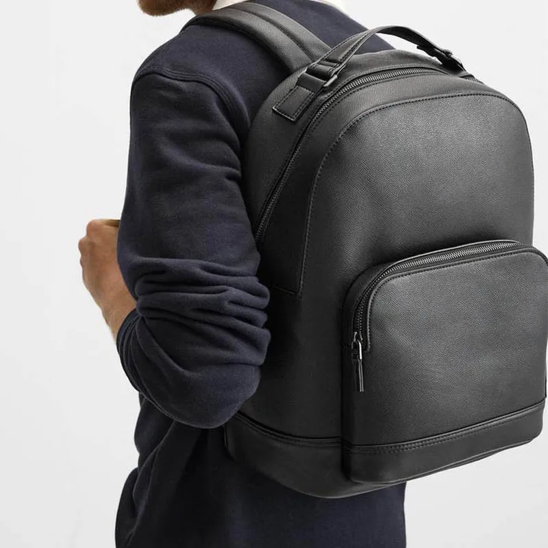 ZARA PU Backpack Medium Size Men's Black-3