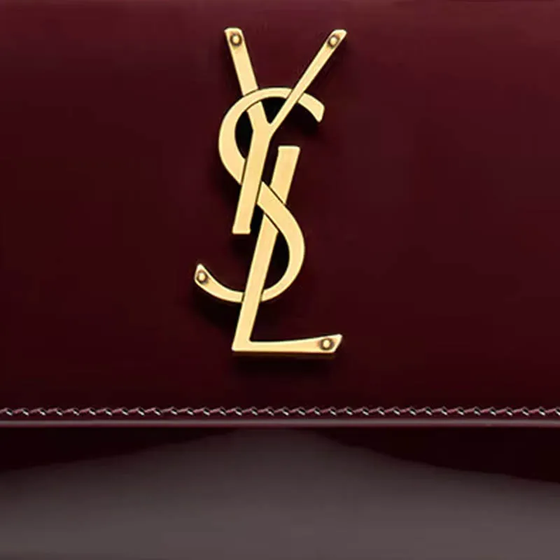 SAINT LAURENT SUNSET Calfskin Crossbody Bag, Shoulder Bag Trumpets Women's Dark Red Wine-6