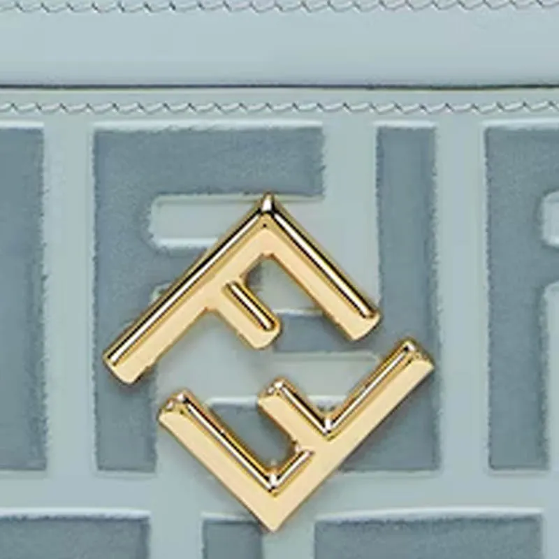 FENDI FF Diamonds Series Calfskin Card Holder Women's Light Blue-3