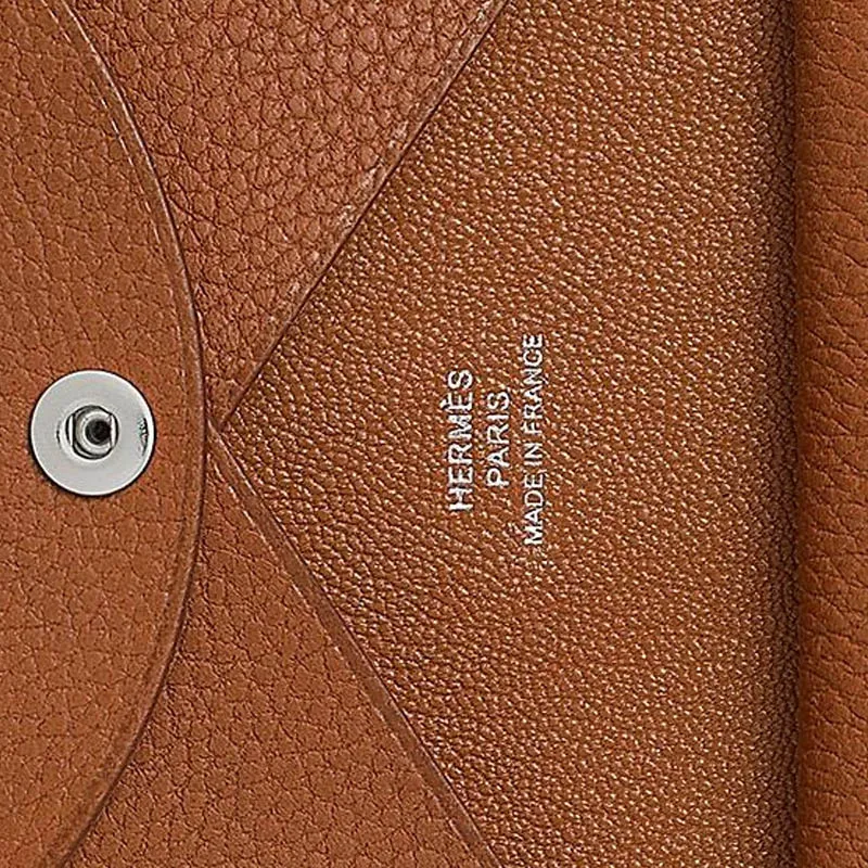 HERMES Calvi Duo Barenia Faubourg Calfskin Card Holder Women's 34 Fauve Light Tawny-2