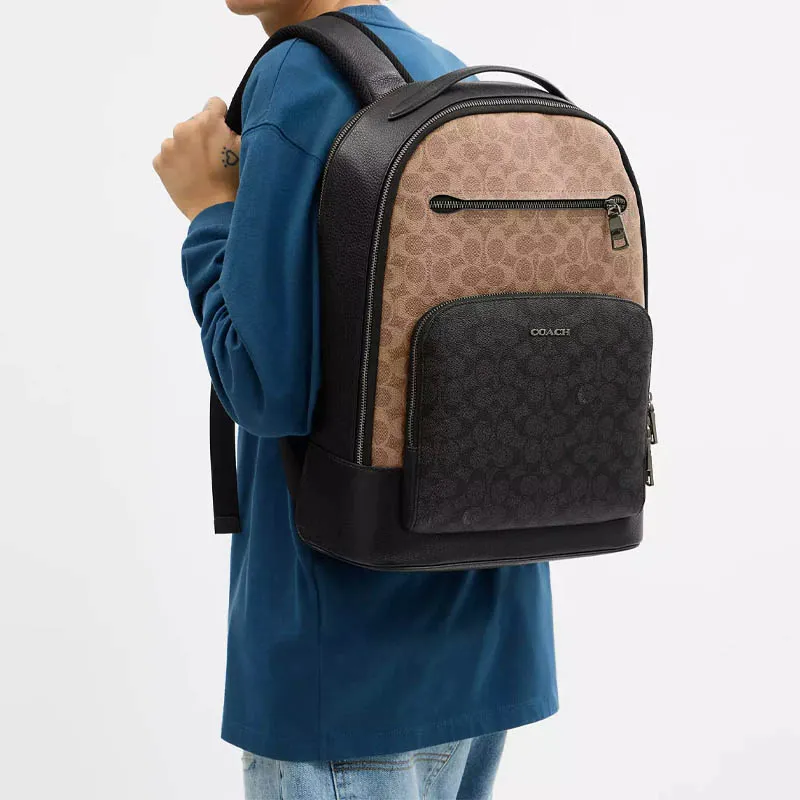 COACH ETHAN Coated Canvas Backpack Large Size Unisex Tan & Charcoal-3