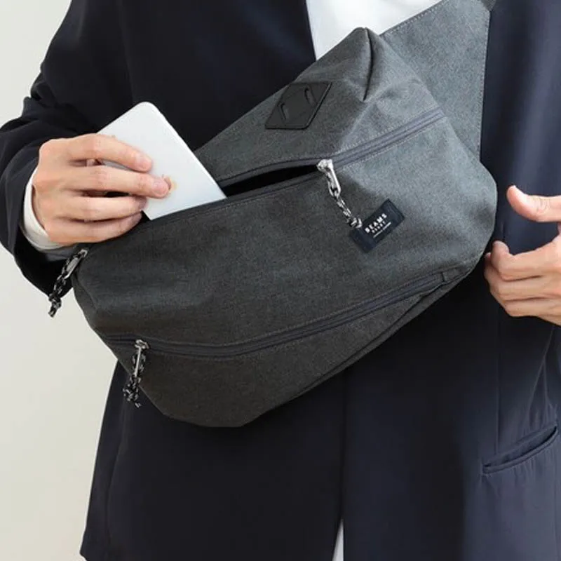 Beams Polyester With Synthetic Leather Fanny Pack Regular Men's Charcoal-4
