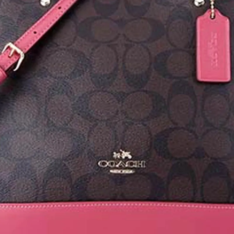COACH Sierra PVC Dome Bag Shoulder Bag Crossbody Bag Handbag Women's Dark Coffee/Peach Red-4