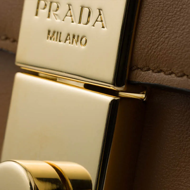 PRADA Soft Sound Calfskin Shoulder Bag Trumpets Women's Caramel-4