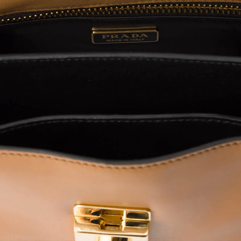 PRADA Soft Sound Calfskin Shoulder Bag Trumpets Women's Caramel-3
