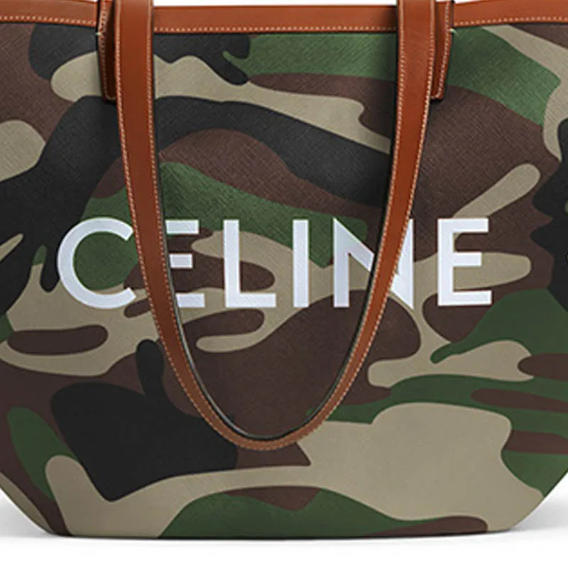 CELINE Couffin Textile With Leather Basket Bag Handbag Tote Shopping Bag Shoulder Bag Women's Camouflage Khaki-3