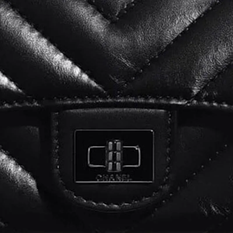 CHANEL 2.55 Cow Leather Flap Wallet Women's Black-4