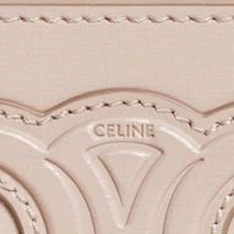 CELINE Cuir Triomphe Shiny Calfskin Card Clip Card Holder Women's Nude-4