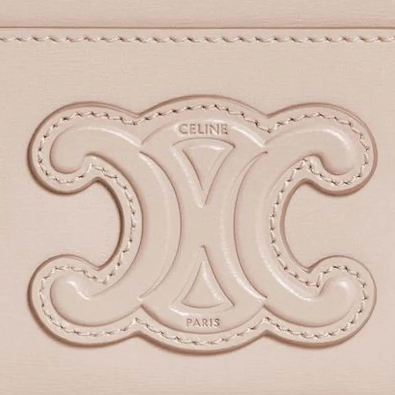 CELINE Cuir Triomphe Shiny Calfskin Card Clip Card Holder Women's Nude-3