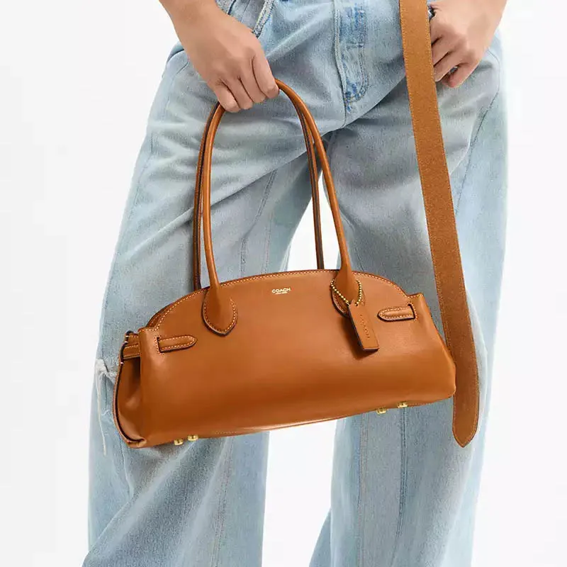COACH Empire Leather Shoulder Bag Large Size Women's Brown-7