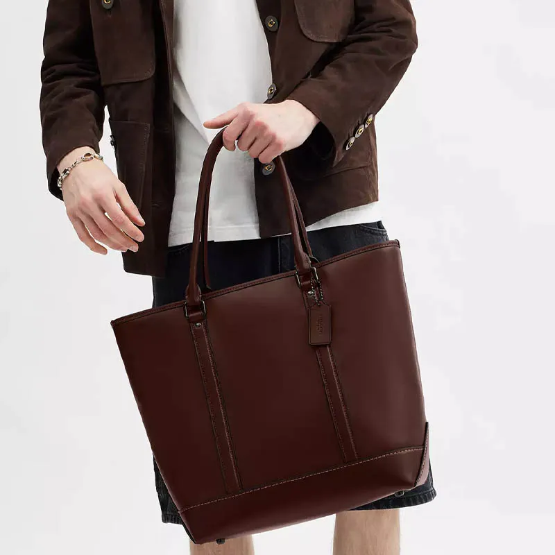 COACH Metropolitan Leather Tote Bag, Shopping Bag, Shoulder Bag Large Size Men's Red Brown-3