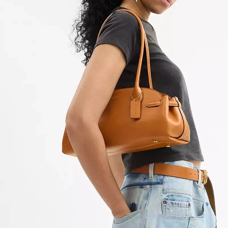 COACH Empire Leather Shoulder Bag Large Size Women's Brown-6