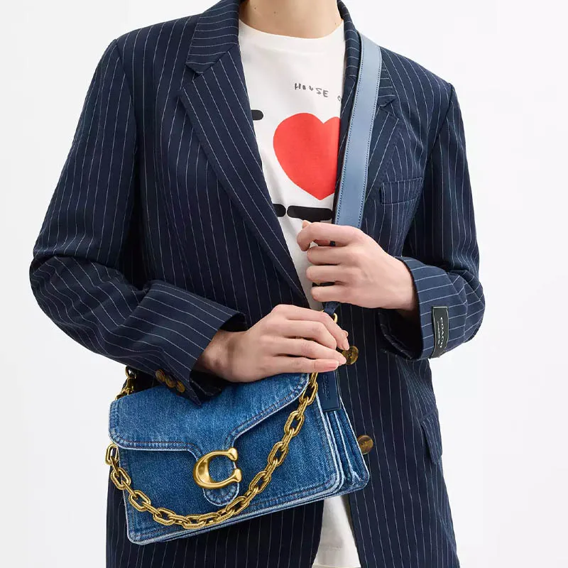 COACH ChainTabby Denim One Shoulder Handbag Medium Size Women's Dark Blue-6