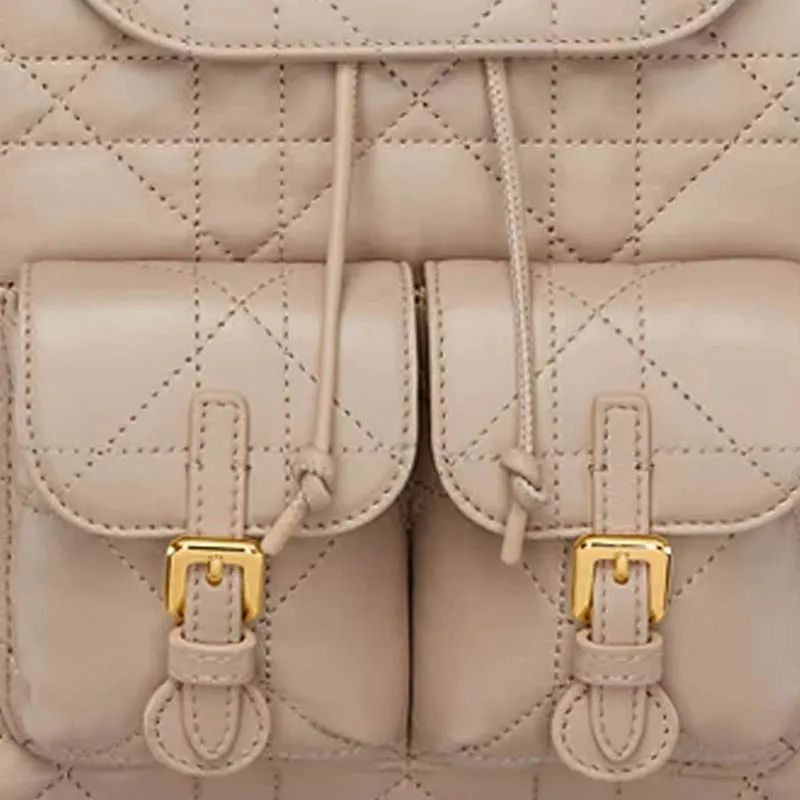 DIOR Caro Lambskin Backpack Medium Size Women's Desert Gray Umber-3