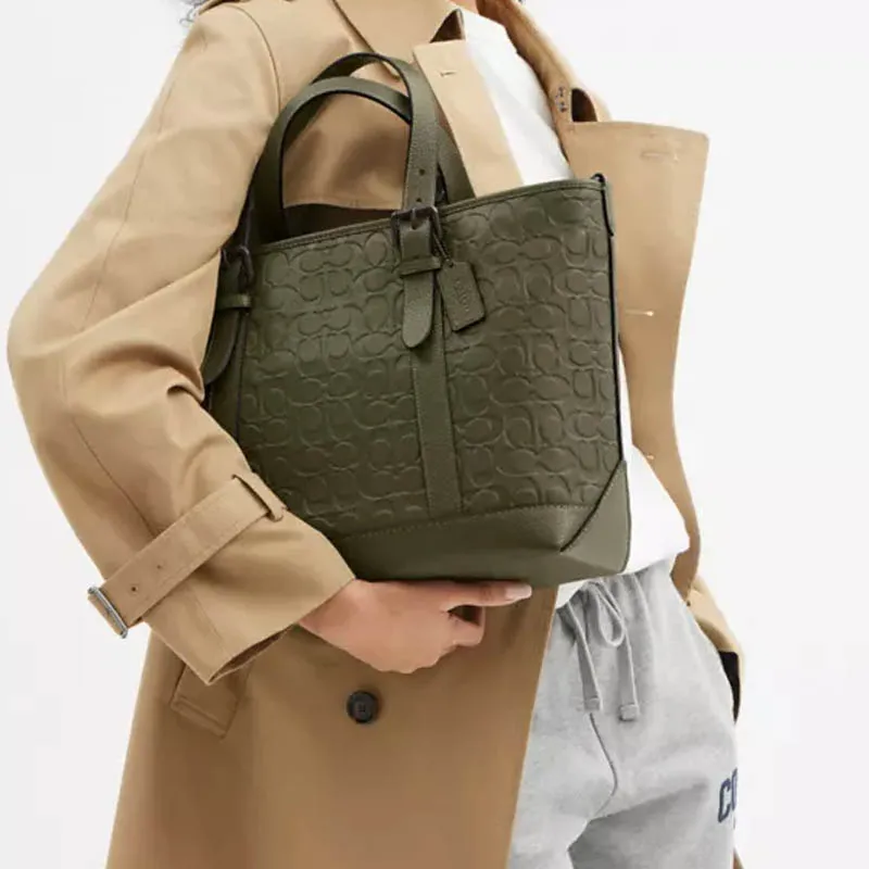 COACH WARNER Cow Leather Tote Bag, Shopping Bag, Shoulder Bag, Handbag Tubas Men's Olive-3