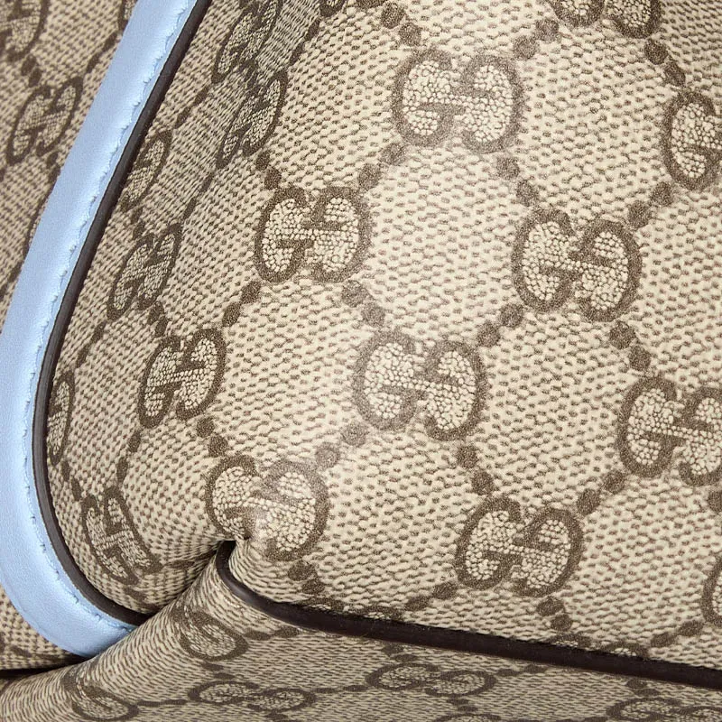 GUCCI GG Emblem Coated Fabric Bucket Bag, One Shoulder Handbag Trumpets Women's Beige & Dark Brown-7