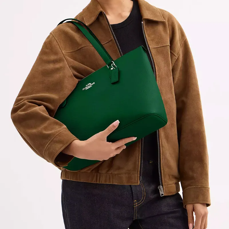 COACH Gallery Recycled Leather Tote Bag, Shopping Bag, Shoulder Bag Tubas Women's Grass Green-3