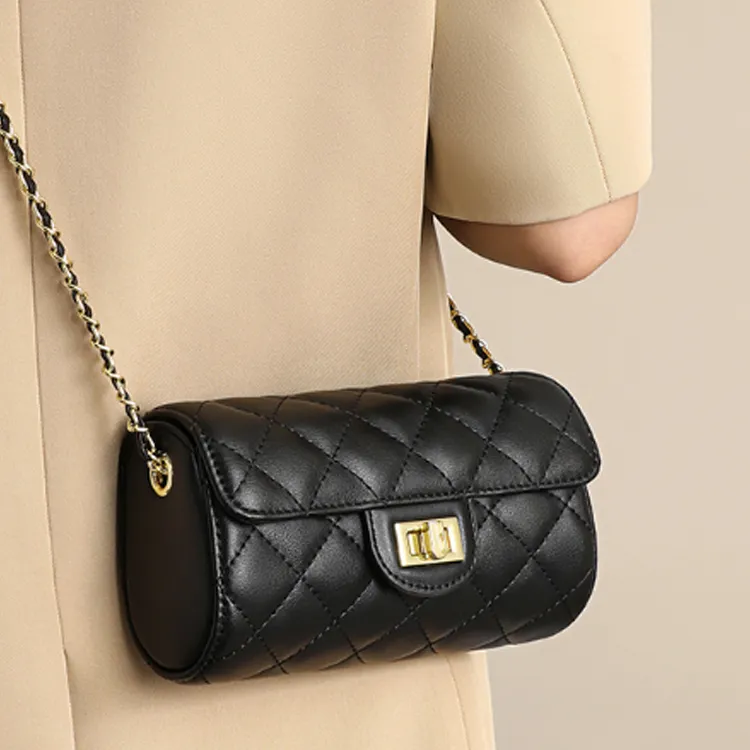 VINEY Cow Leather Shoulder Bag, Crossbody Bag, Chain Bag Trumpets Women's Black-3