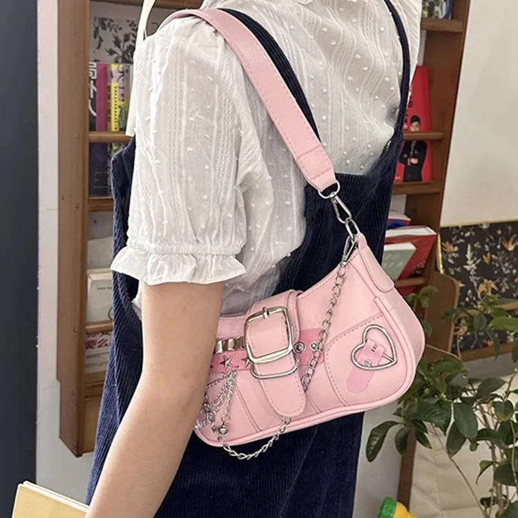 Dusen Kangaroo Pu Shoulder Bag Women's Lotus Color-3