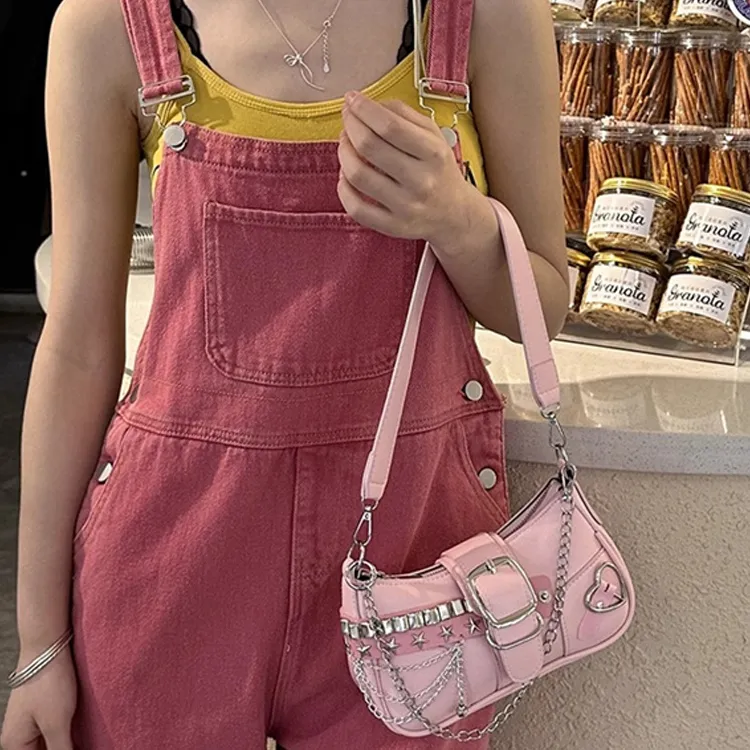 Dusen Kangaroo Pu Shoulder Bag Women's Lotus Color-4