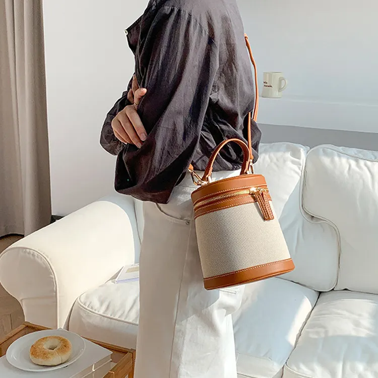 MARKANGARO Canvas Bucket Bag, Shoulder Bag, Crossbody Handbag Medium Size Women's Apricot/Brown/Khaki/Black-12