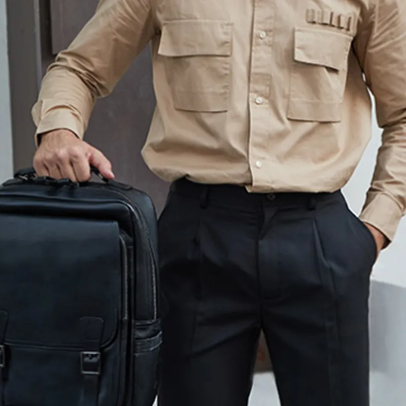 DOSRFINI Cow Leather Backpack Regular Men's Black-2