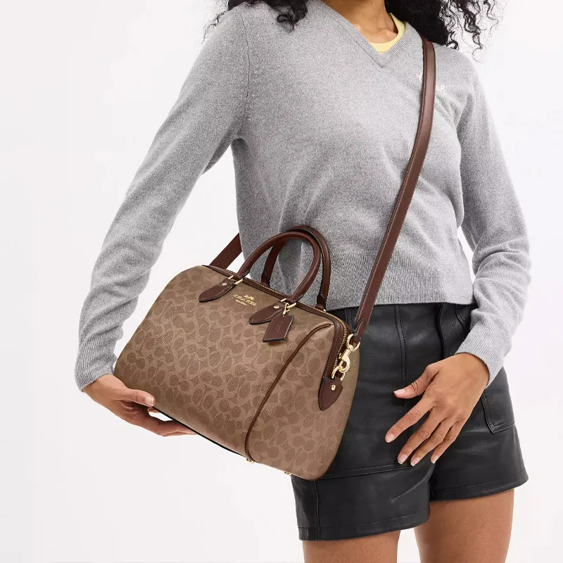 COACH Rowan Coated Canvas Crossbody One Shoulder Handbag Tubas Women's Tan & Brown-3