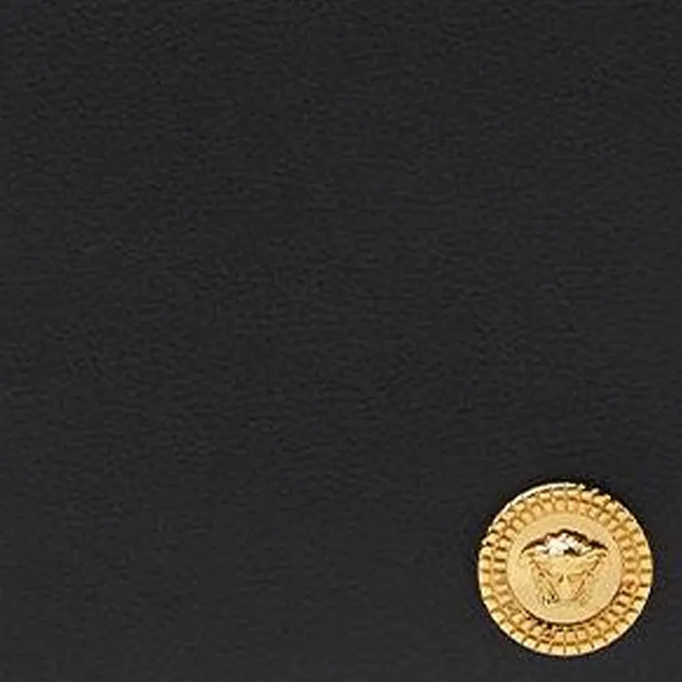VERSACE Grained Calfskin Card Clip Card Holder Wallets Men's Black-3