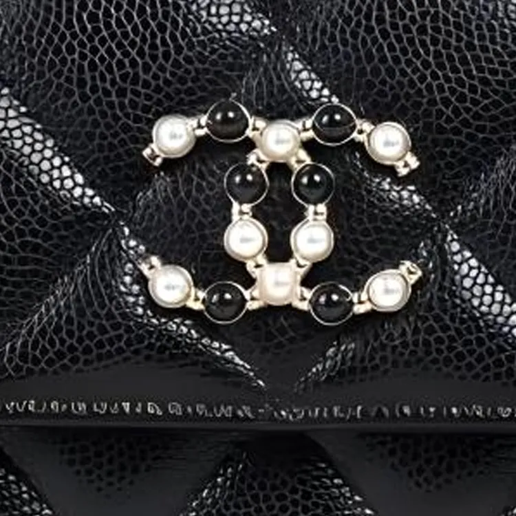 CHANEL Litchi Leather Small Card Holder, One Shoulder Crossbody Coin Purse Trumpets Women's Black-3