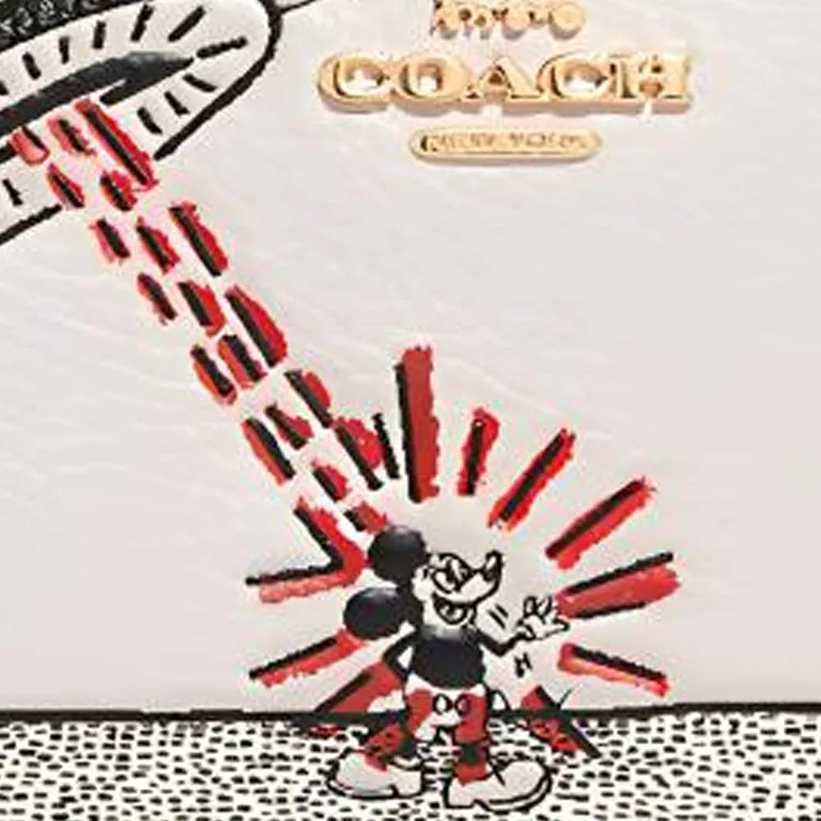 COACH Disney Keith Haring Collaboration Snap Wallet Pebbled Leather Card Holder Wallet Unisex White-3