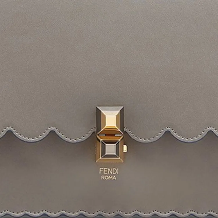FENDI Kan I Leather Shoulder Bag, Crossbody Bag, Handbag Women's Gray-3