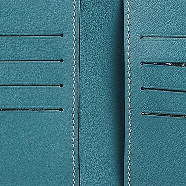 HERMES Citizen Twill Swift Calfskin Card Holder Men's 75 Bleu Sapphire Denim Blue-3
