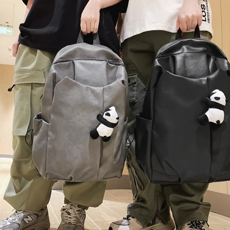 H YXIANG PU Backpack Regular Unisex Black/Gray/White-1