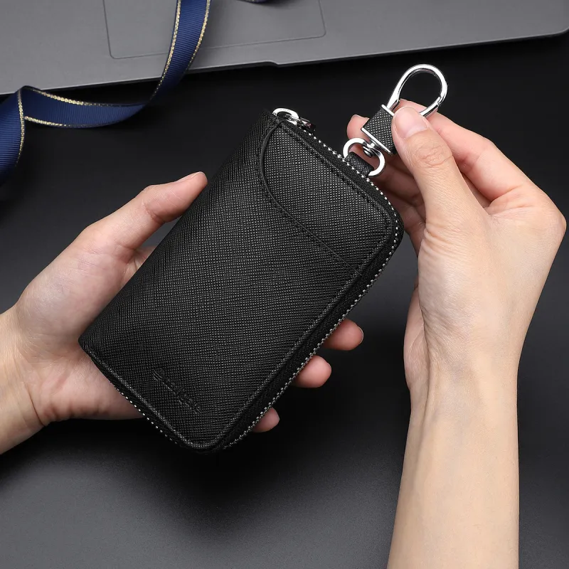 NAVIGARE Cow Leather Key Pouch Card Holder Men's Black-7