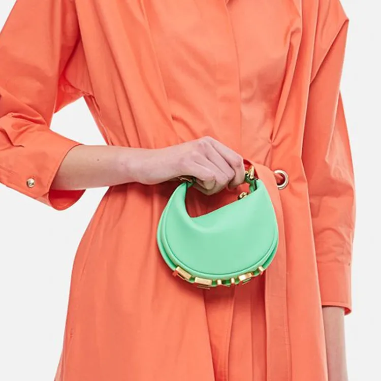 FENDI Fendigraphy Cow Leather Crescent Bag Handbag Wrist Bag Extra Mini Women's Green-5