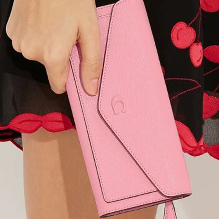 COACH Wyn Marble Pattern Leather Handheld Wallet Small Size Women's Pink-4
