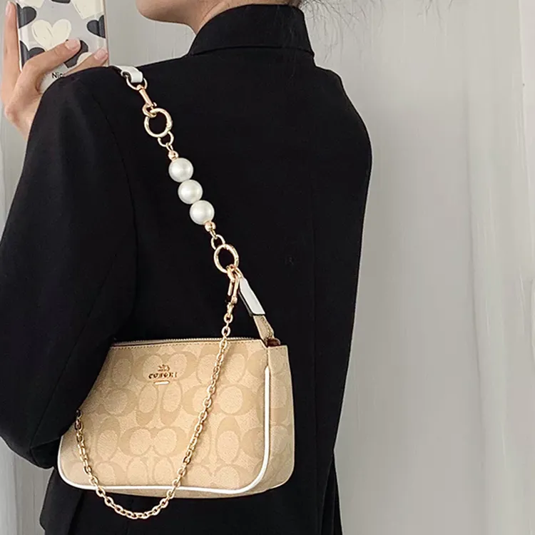 Lan Bao Fan Metal, Alloy Bag Decorative Chain Accessories+Pearl Extender Chain Gold Tone-3