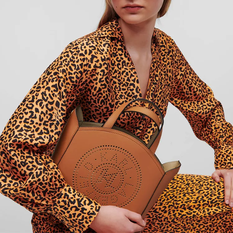KARL LAGERFELD Cotton With Cow Leather Handbag, Shoulder Bag, Crossbody Bag Trumpets Women's Brown-4