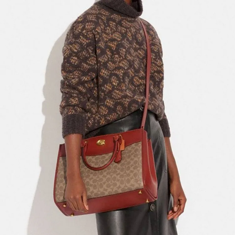 COACH Brooke Coated Canvas With Leather Shoulder Bag Crossbody Bag Handbag Medium Size Women's Rusty-3