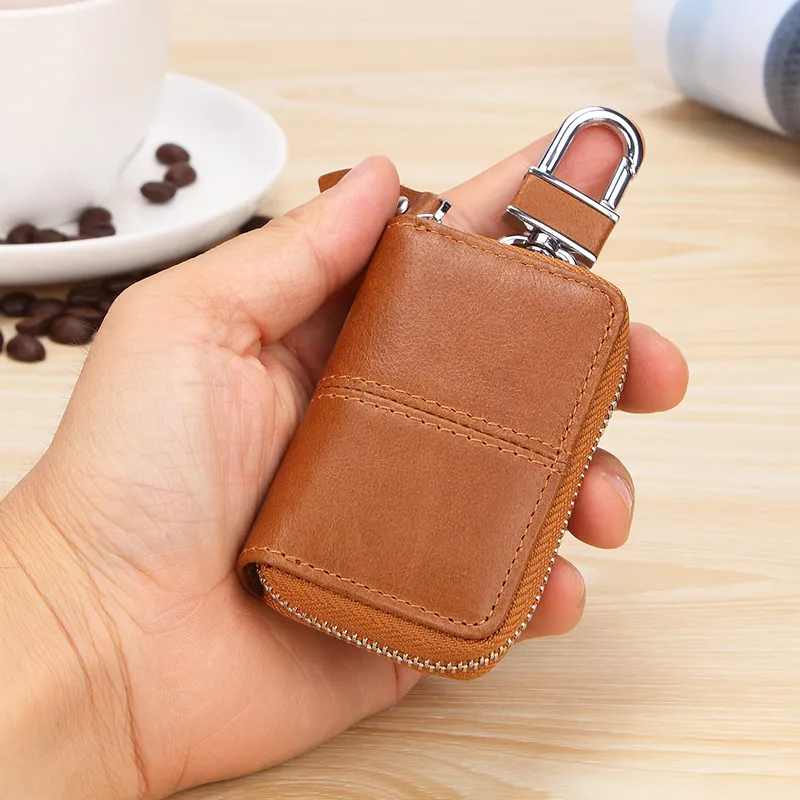 OUZIHUANG Cow Leather Key Pouch Regular Men's Brown/Coffee-5