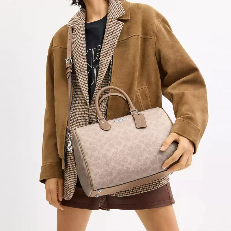 COACH Rowan Coated Canvas Crossbody One Shoulder Handbags Large Size Women's Sand-4