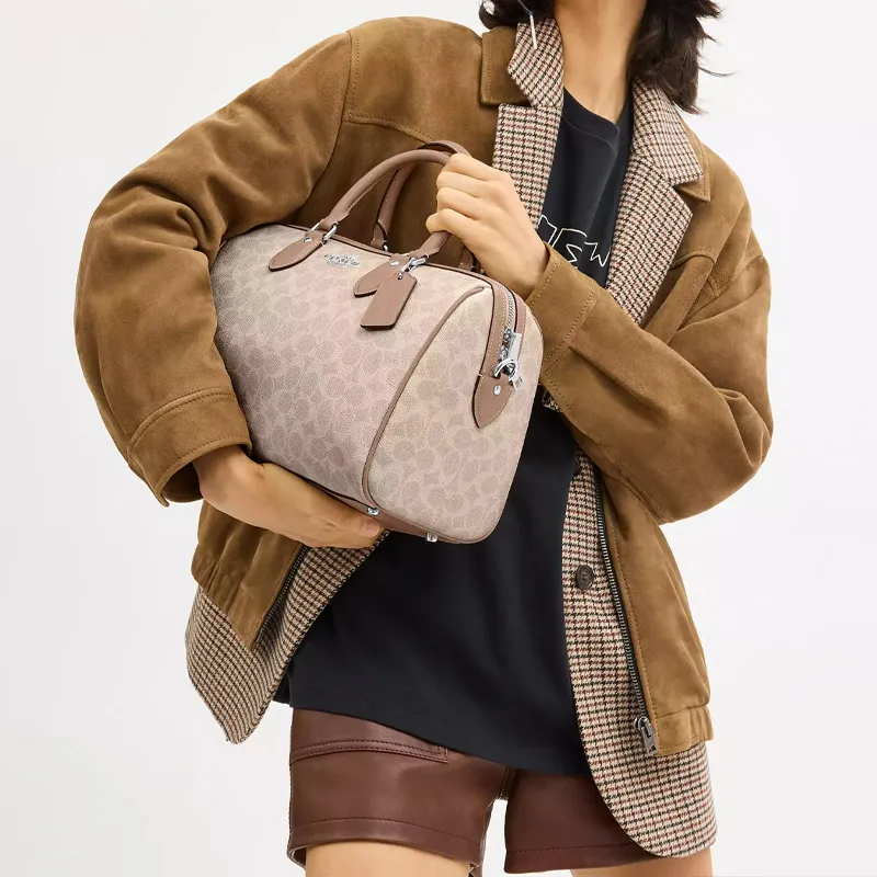 COACH Rowan Coated Canvas Crossbody One Shoulder Handbags Large Size Women's Sand-3