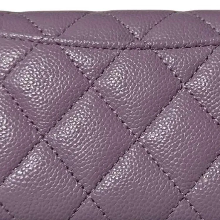 CHANEL Shiny Grain Embossed Litchi Grain Cow Leather Card Holder Card Holder Women's StellaLou Purple-3